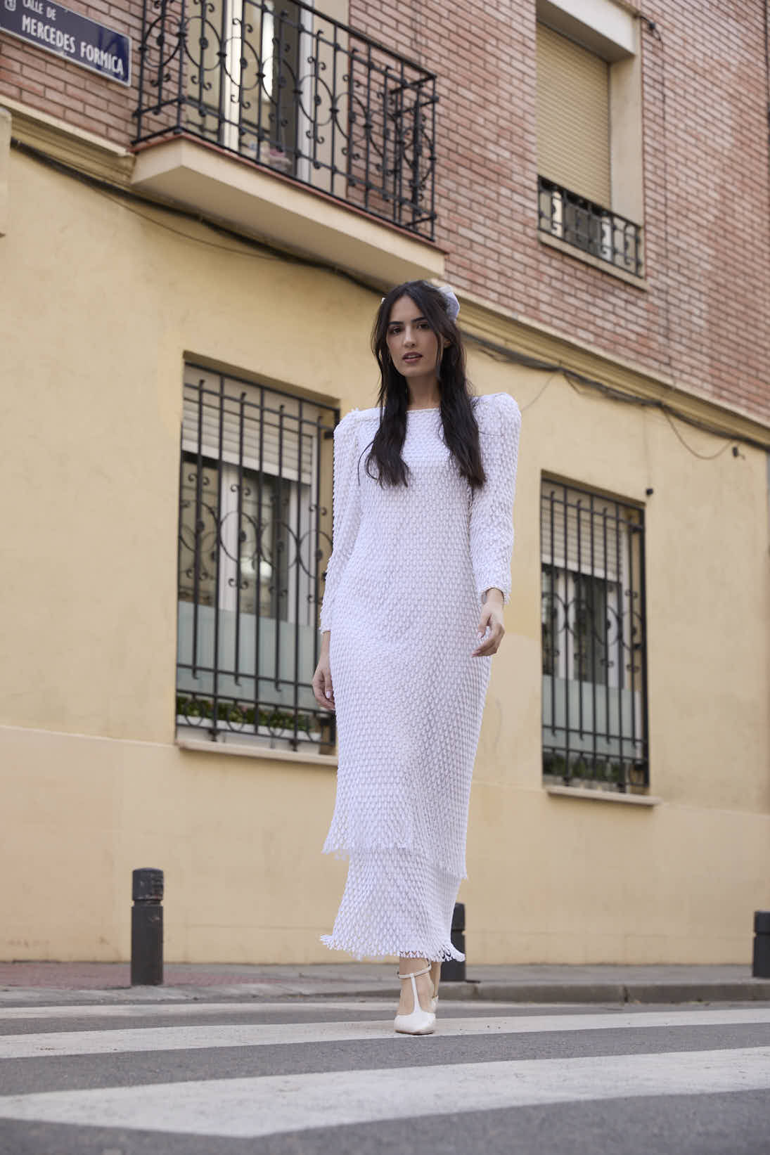 Vestido de novia vintage con tejido en forma de lágrima