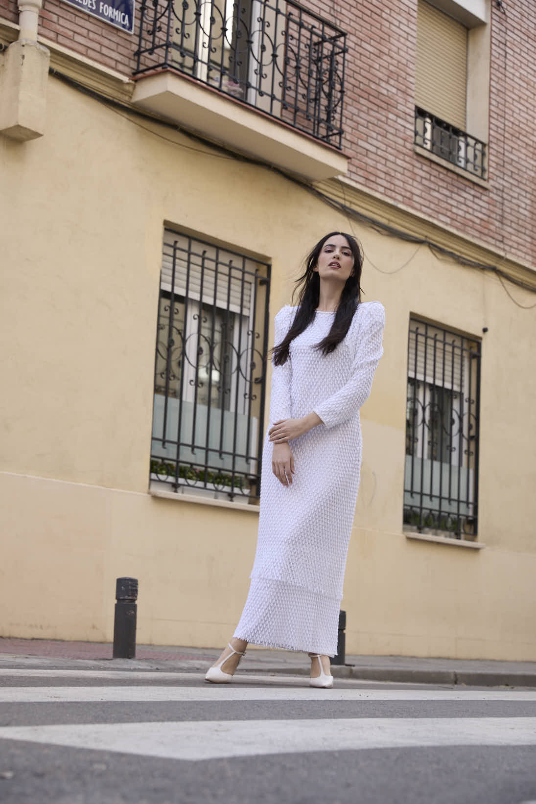 Vestido de novia vintage con tejido en forma de lágrima