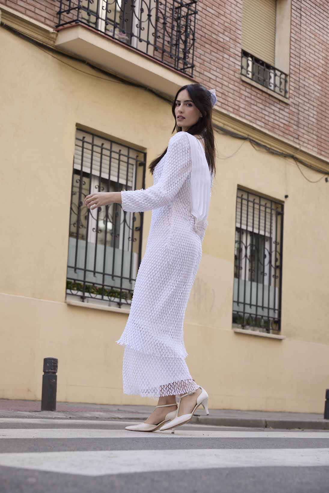 Vestido de novia vintage con tejido en forma de lágrima