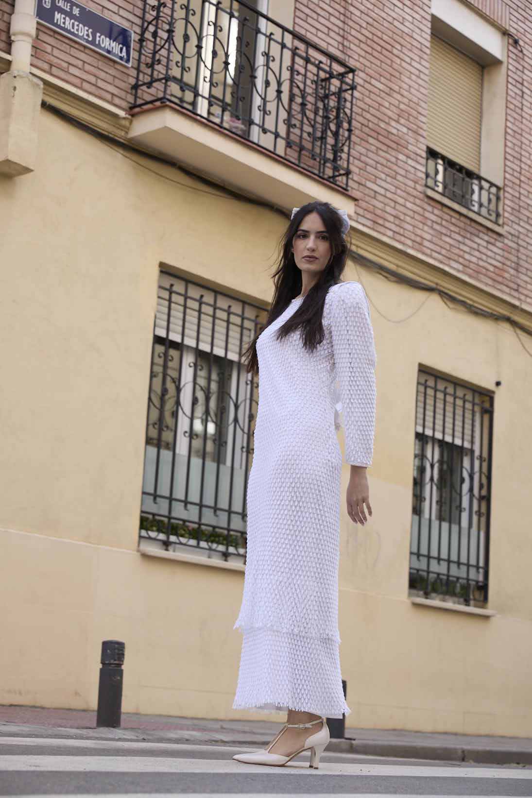 Vestido de novia vintage con tejido en forma de lágrima