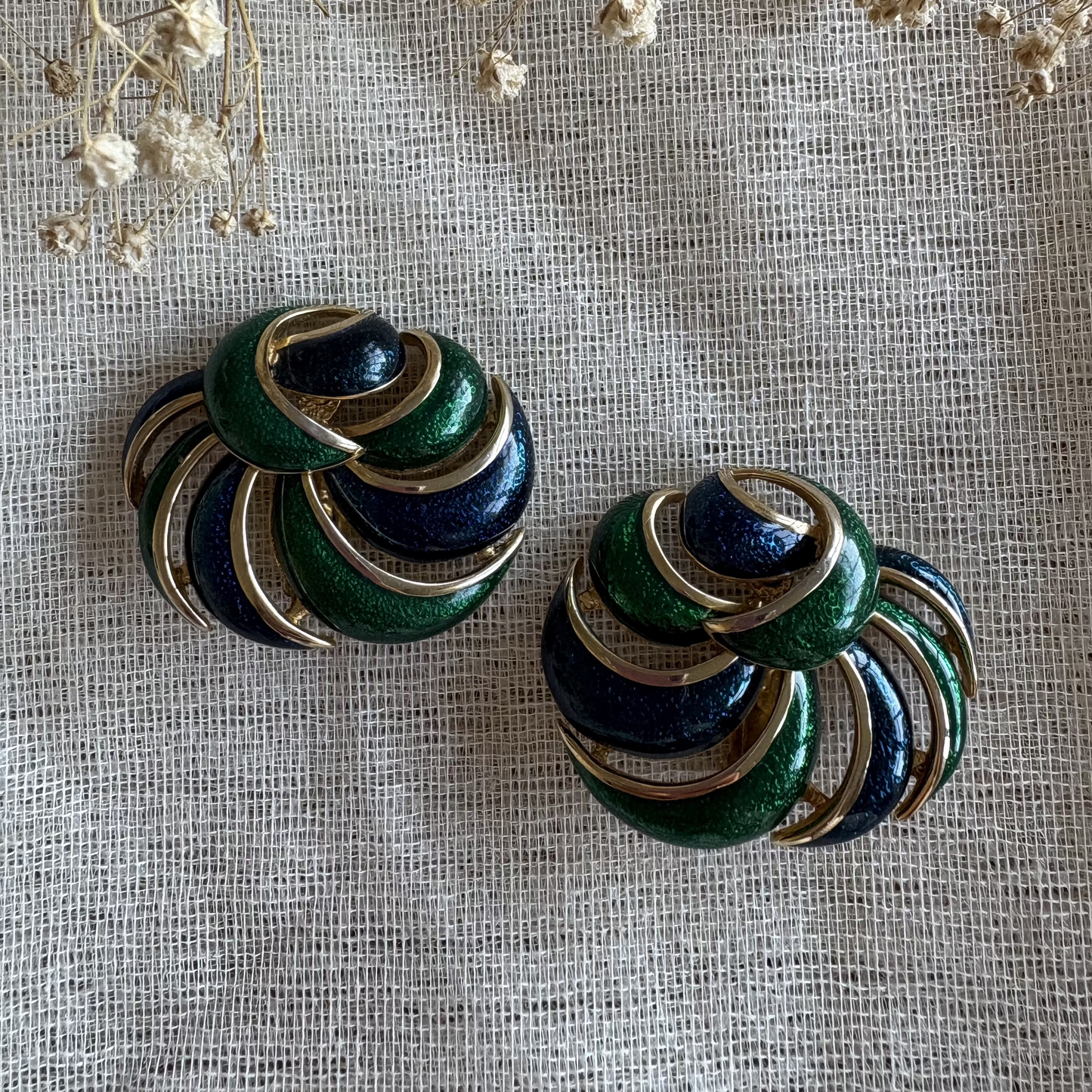 Pendientes vintage años 80 azul y verde