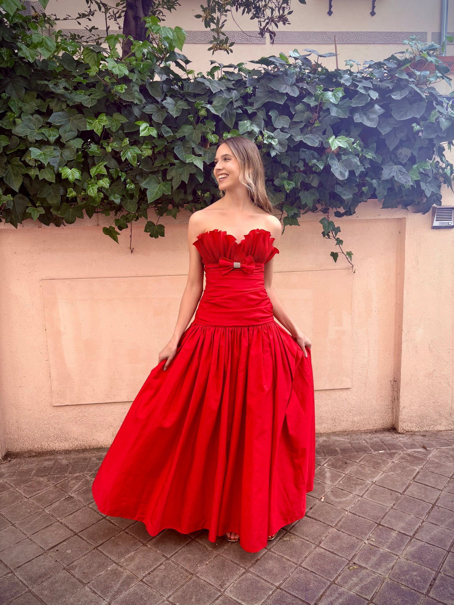 Vestido rojo vintage años 80 de Frank Usher
