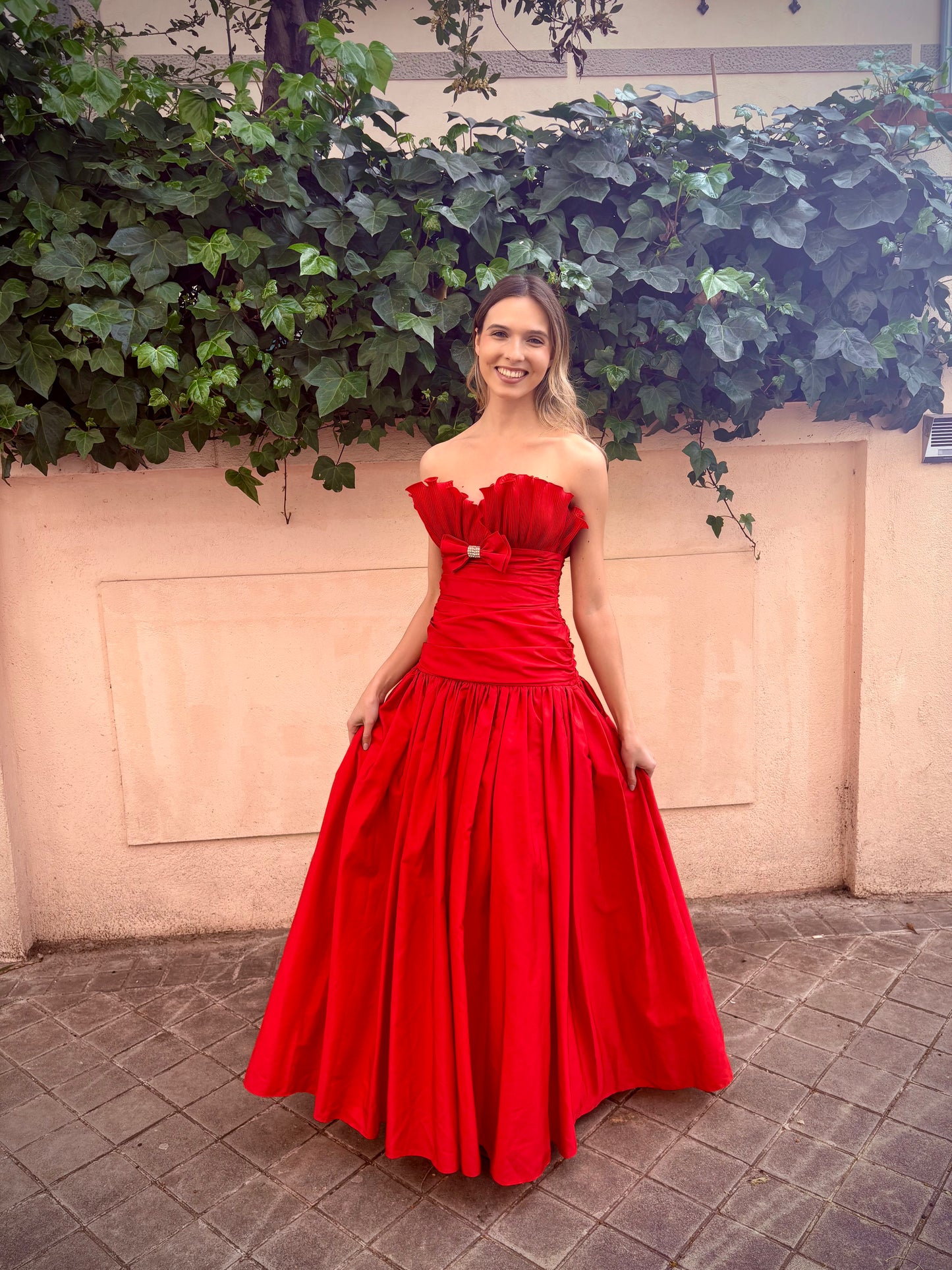 Vestido rojo vintage años 80 de Frank Usher