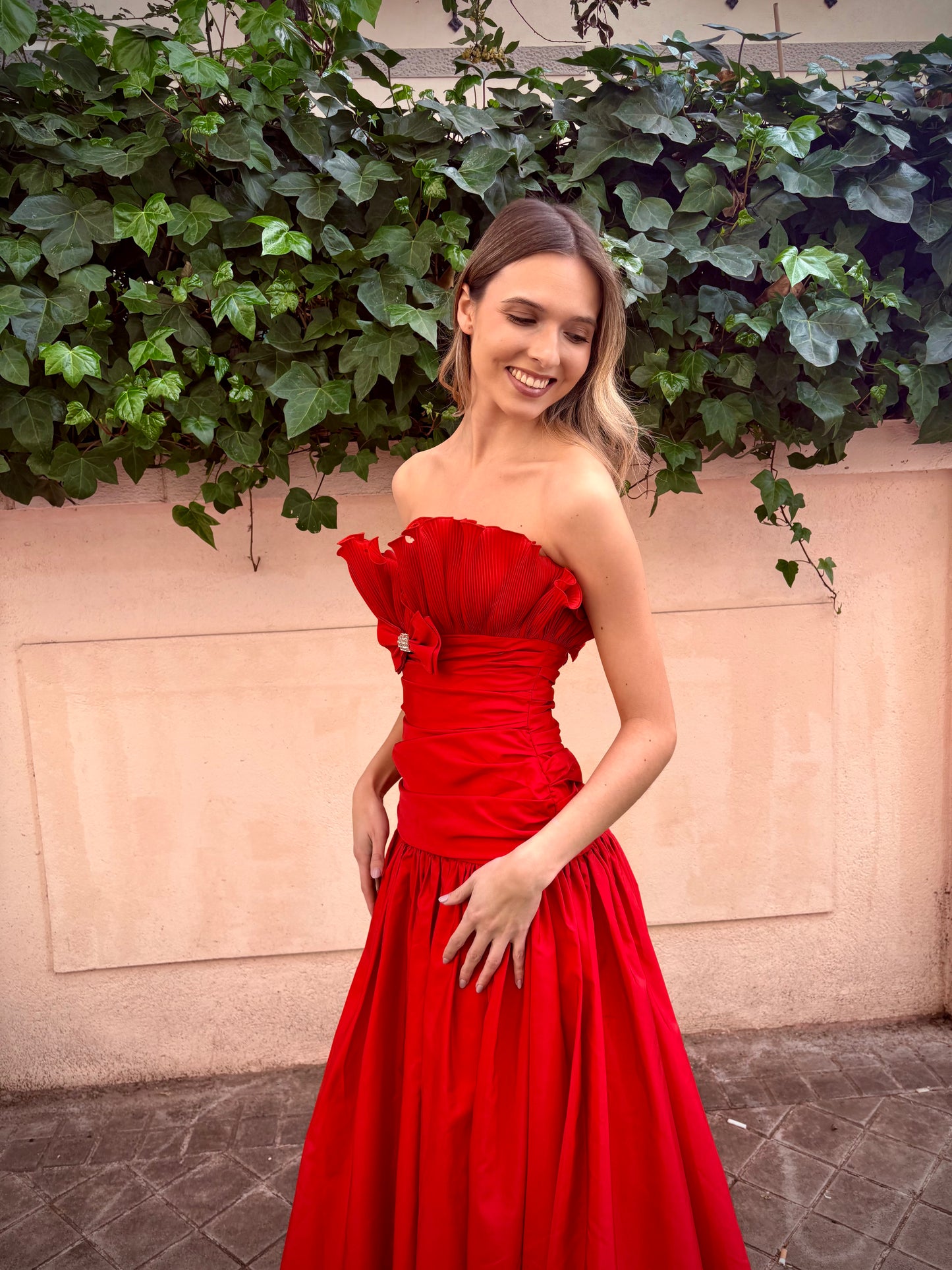 Vestido rojo vintage años 80 de Frank Usher