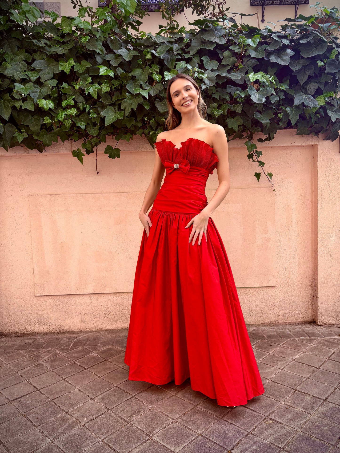 Vestido rojo vintage años 80 de Frank Usher