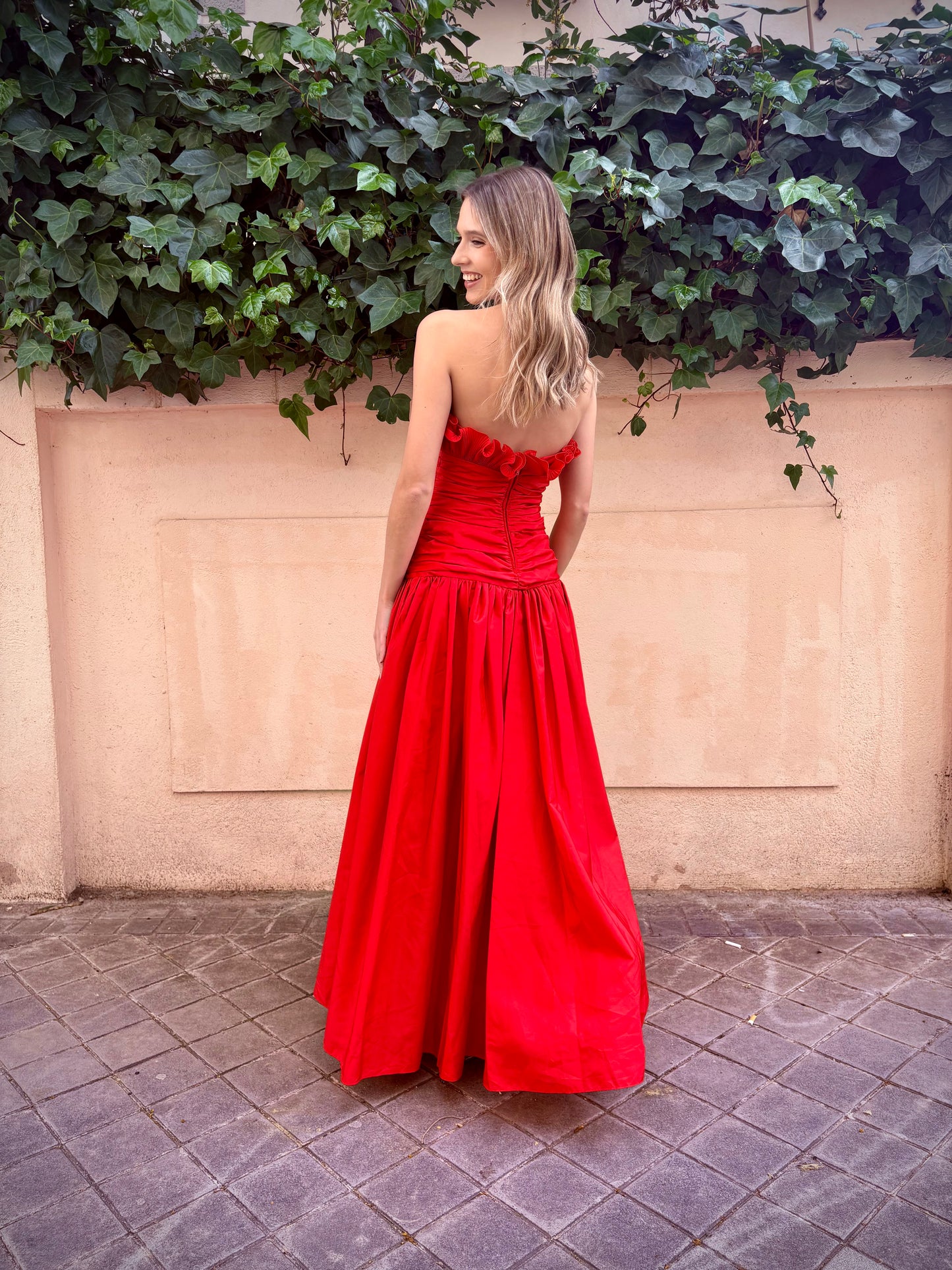 Vestido rojo vintage años 80 de Frank Usher