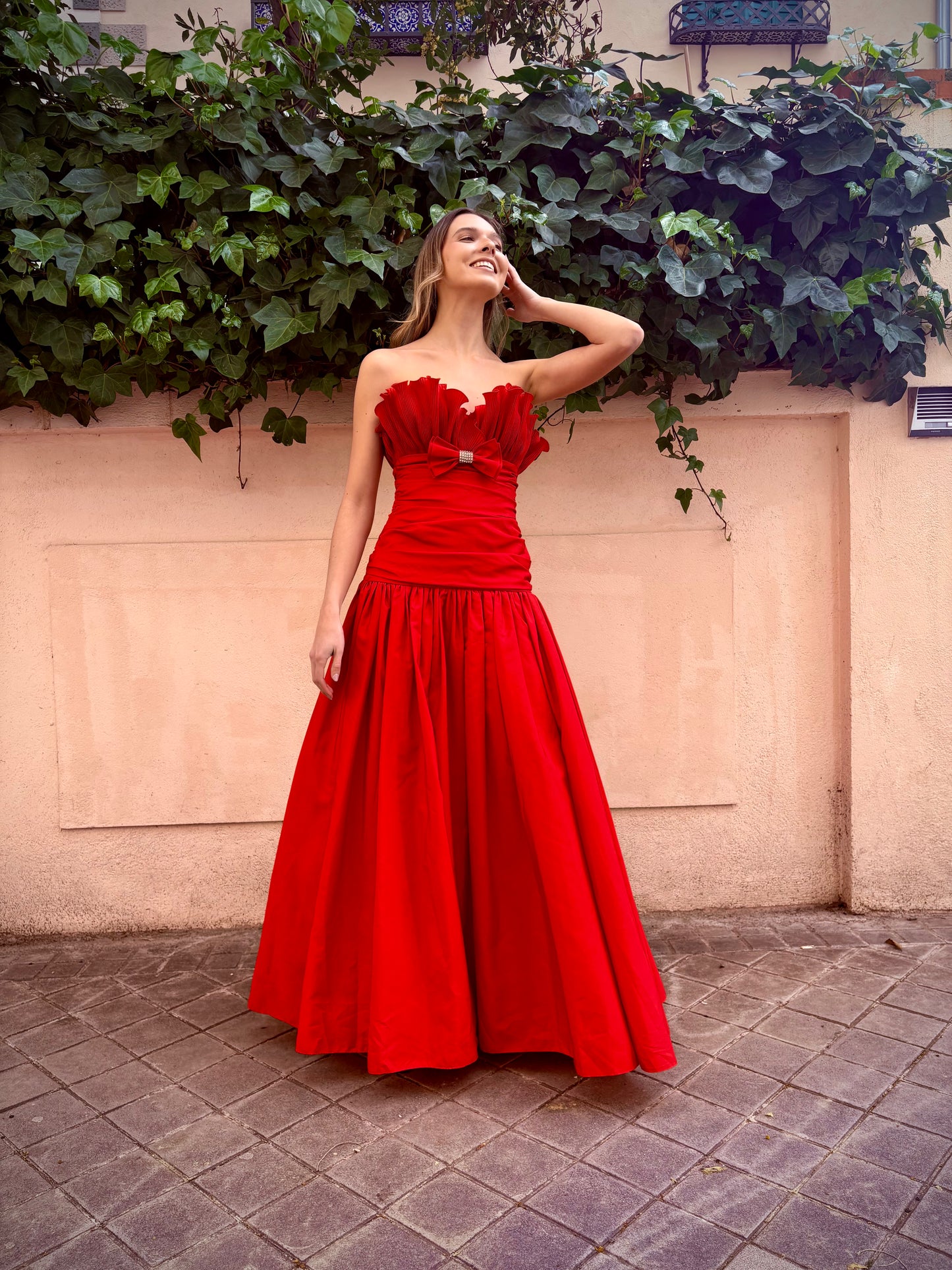 Vestido rojo vintage años 80 de Frank Usher