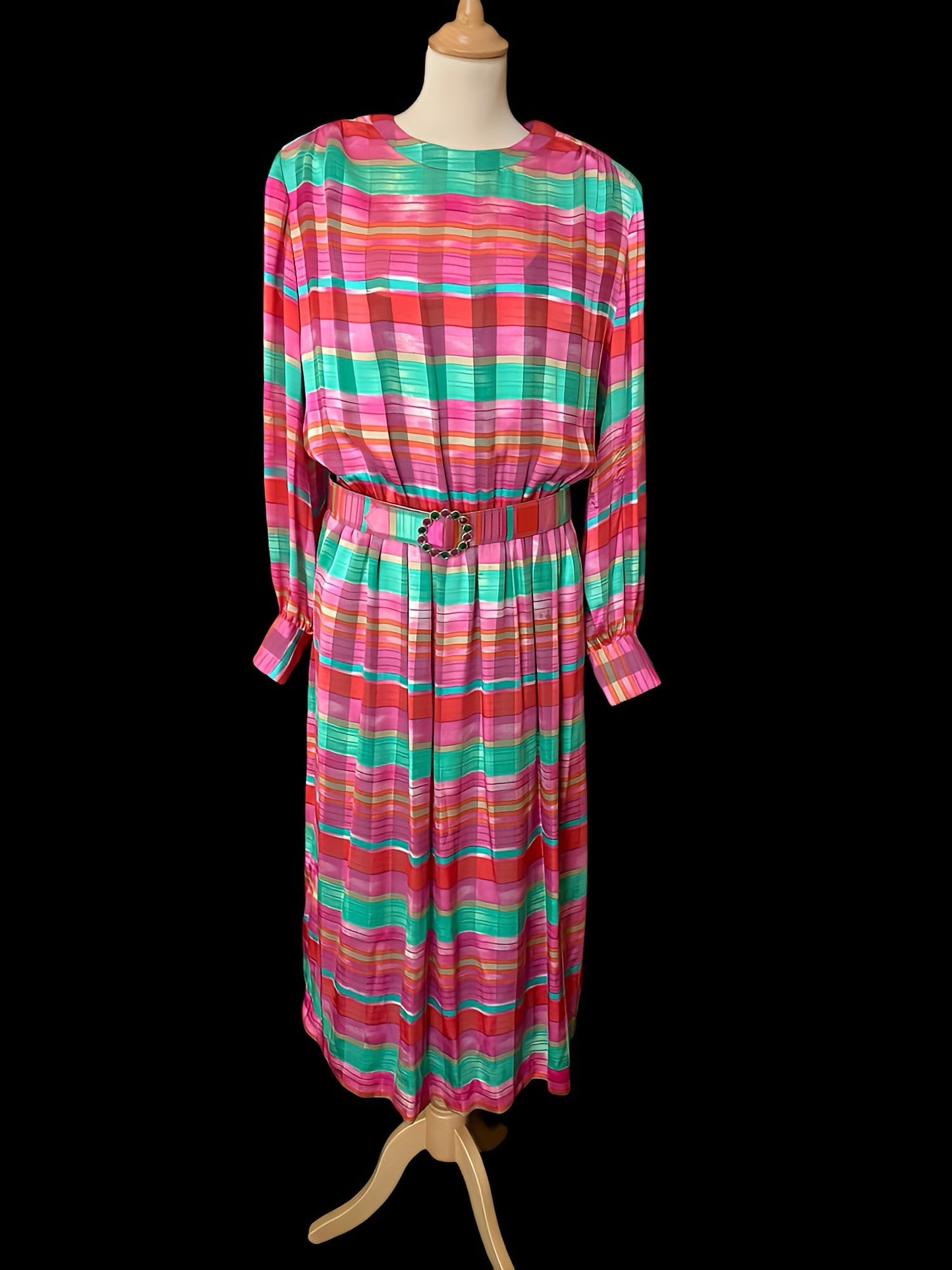 Vestido seda rayas de colores años 80