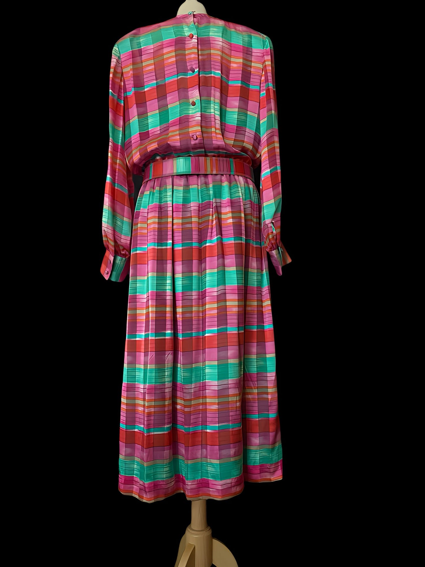 Vestido seda rayas de colores años 80