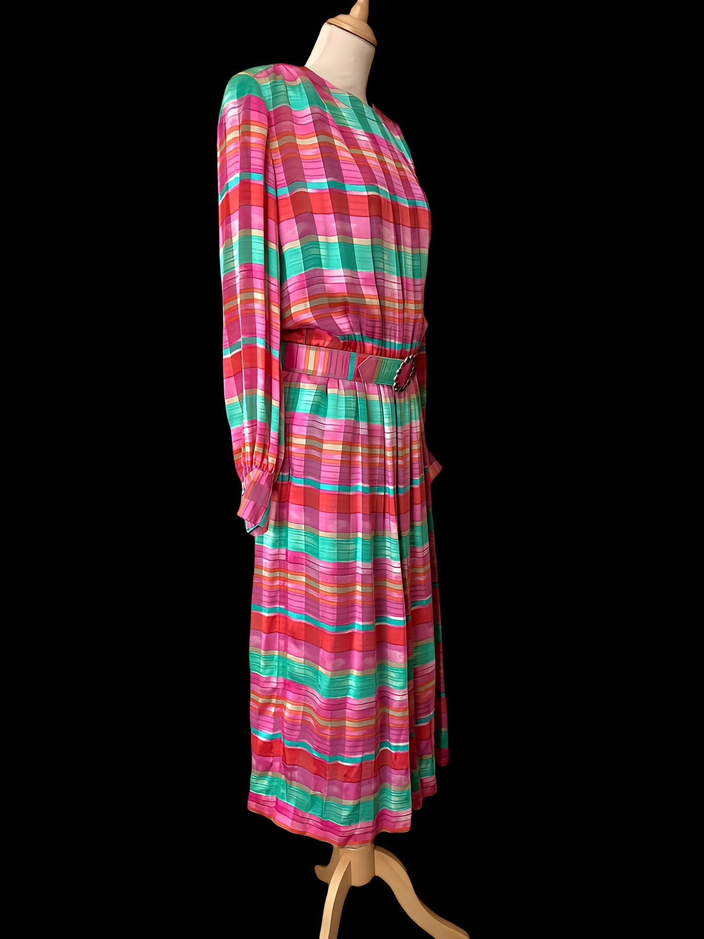 Vestido seda rayas de colores años 80