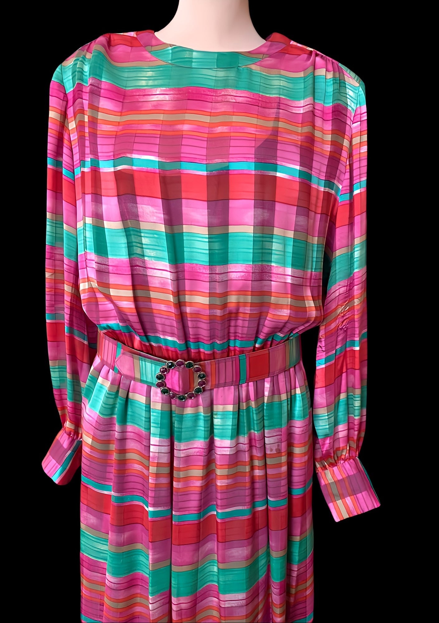 Vestido seda rayas de colores años 80