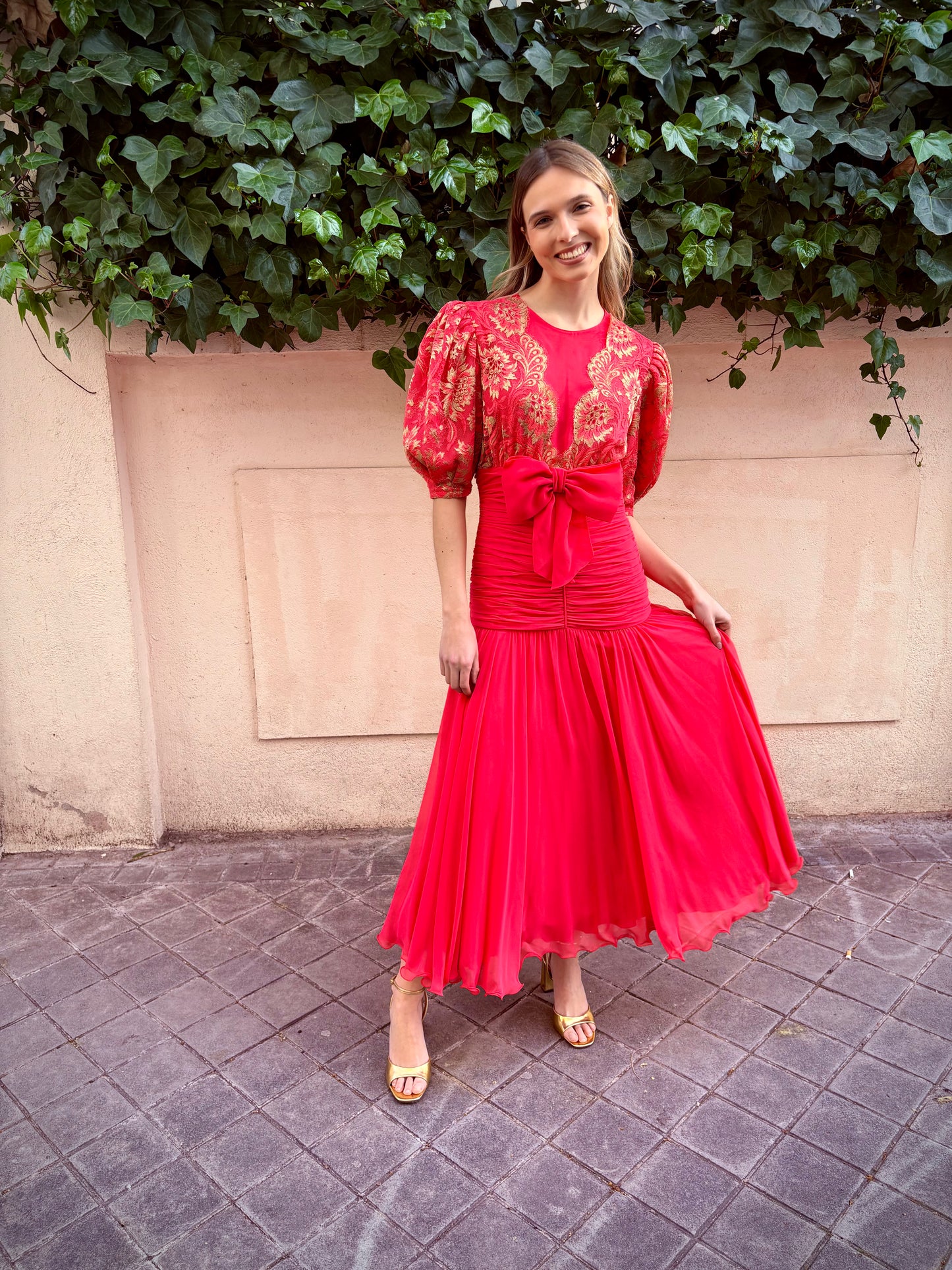 Vintage 80s red dress by Yvette Paris.