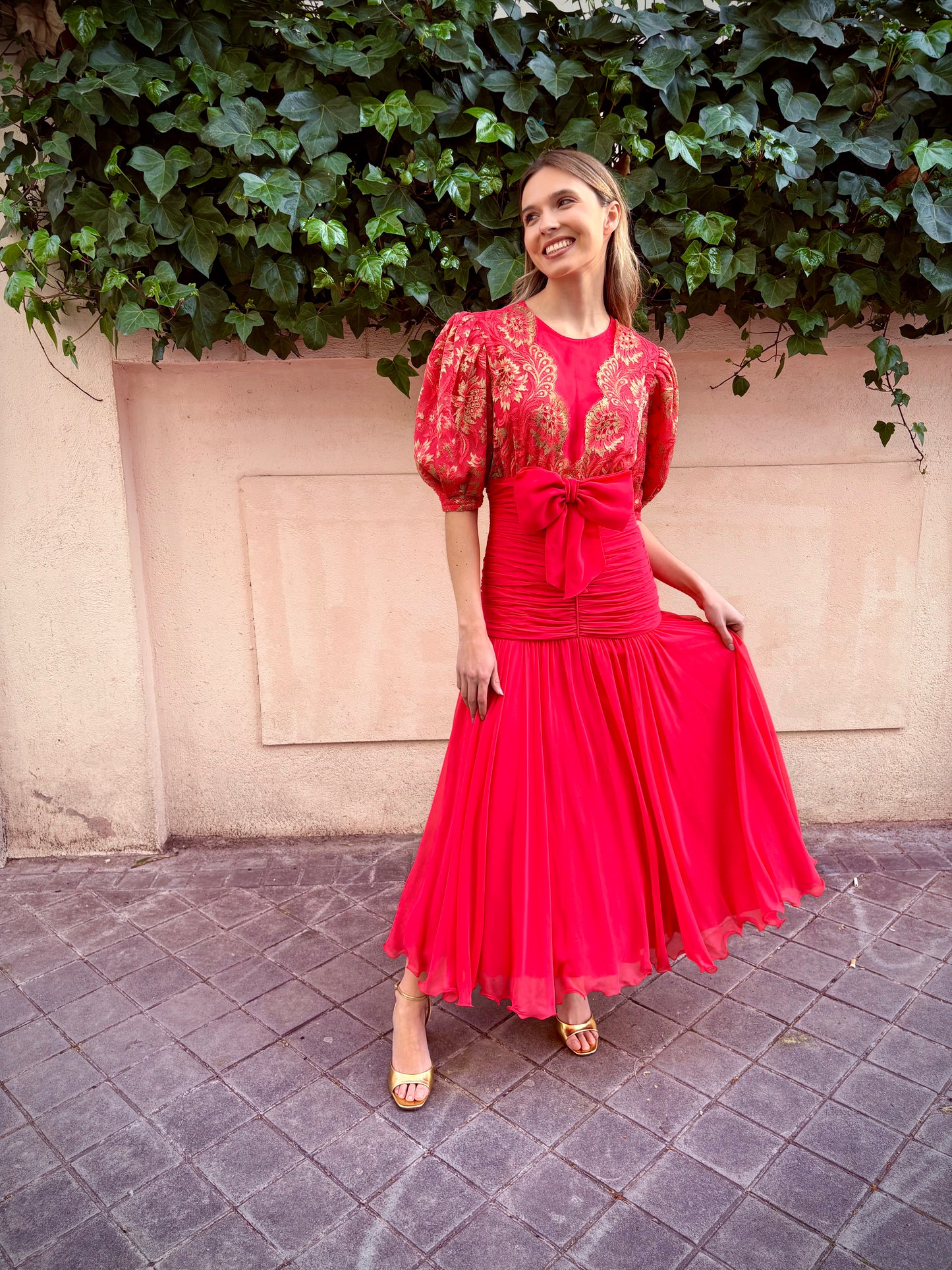 Vintage 80s red dress by Yvette Paris.