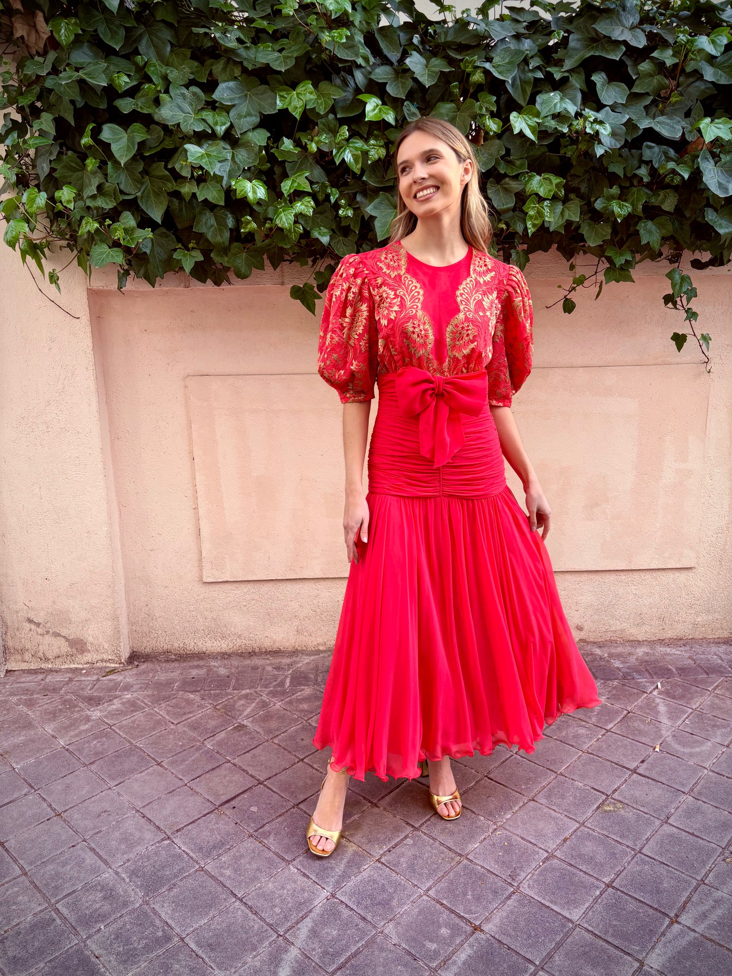 Vintage 80s red dress by Yvette Paris.