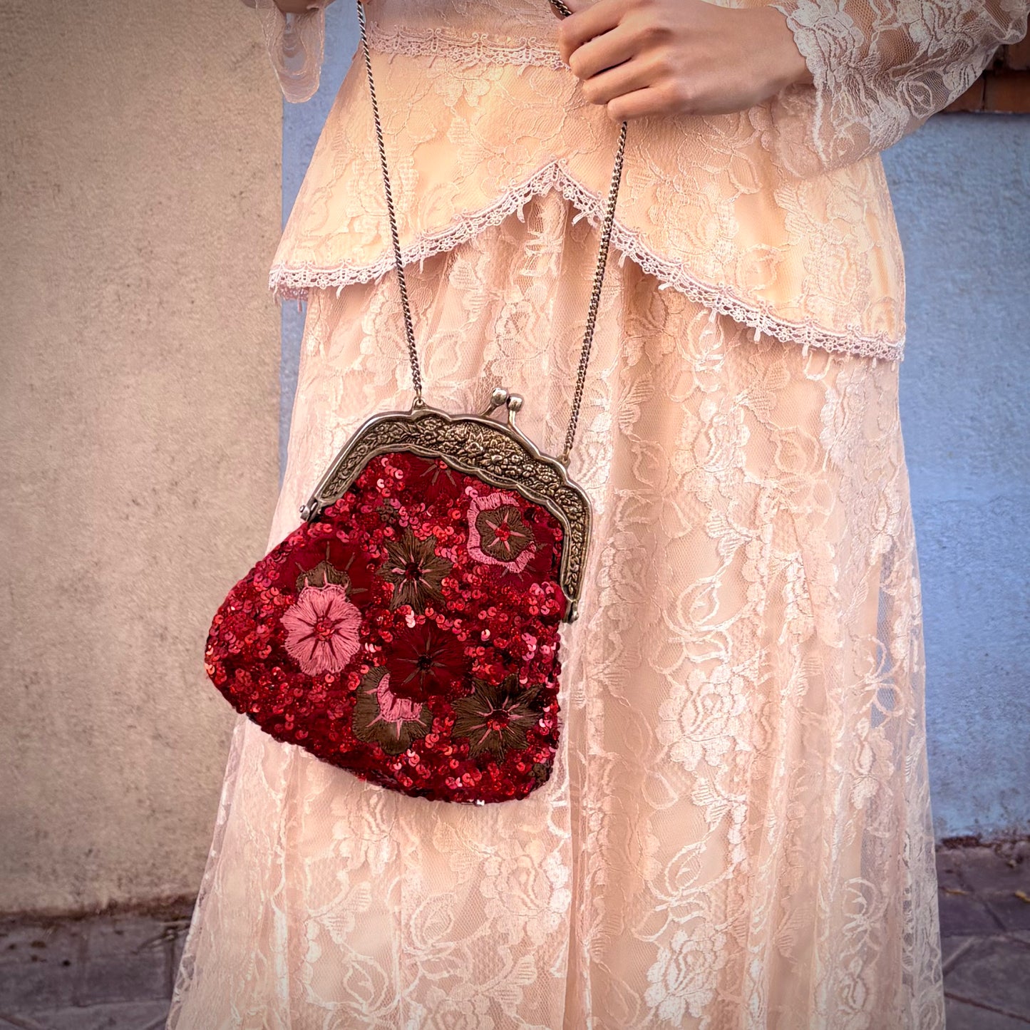 Bolso rojo abalorios años 90