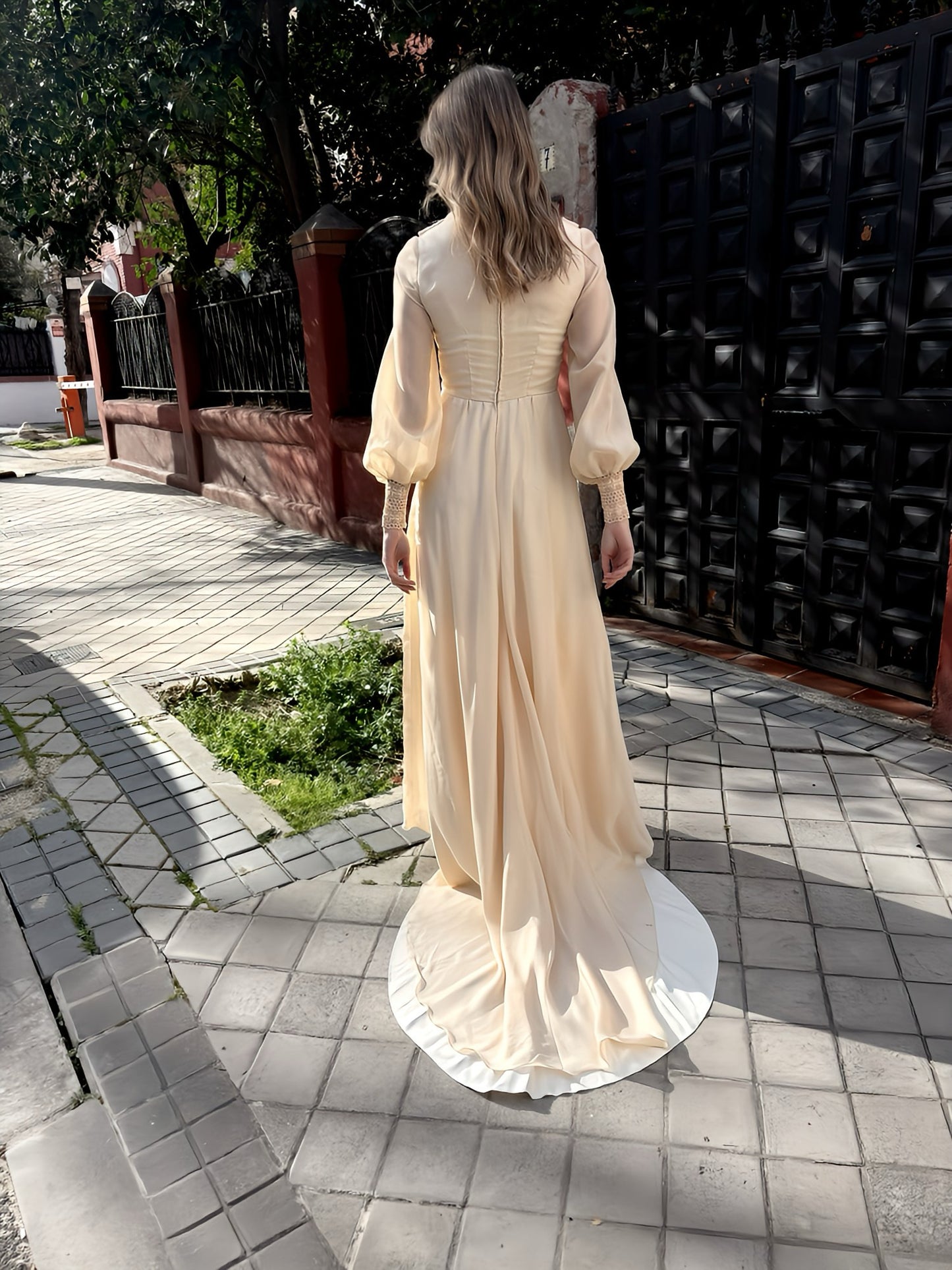 Vestido de novia vintage gasa y crochet