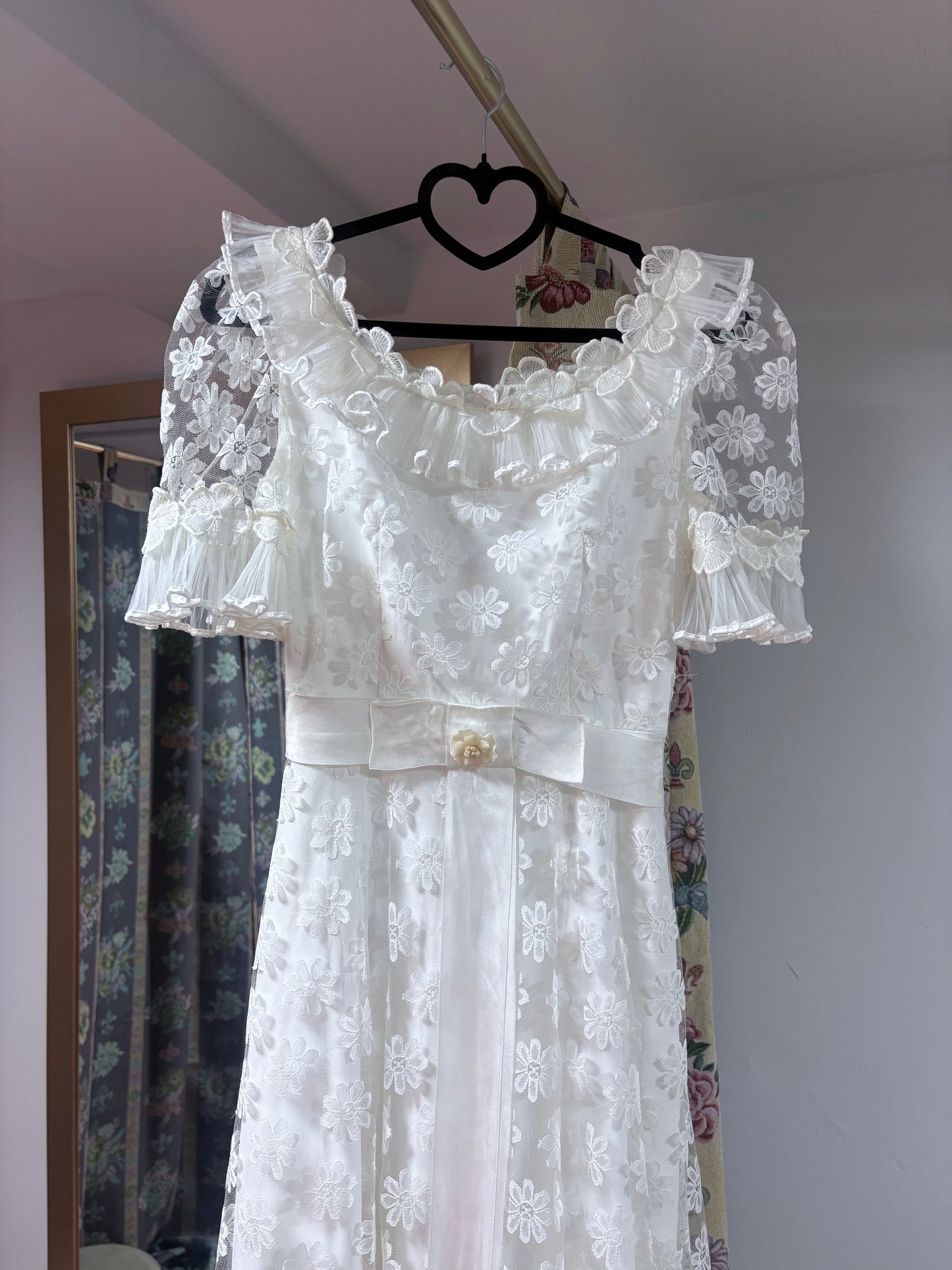 Vestido vintage tul bordado flores