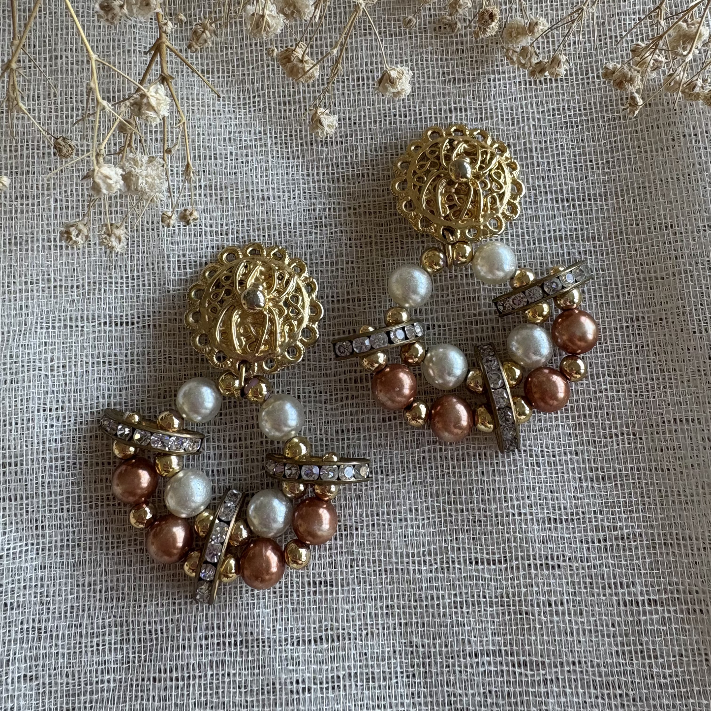 Pendientes vintage pedrería y perlas años 80