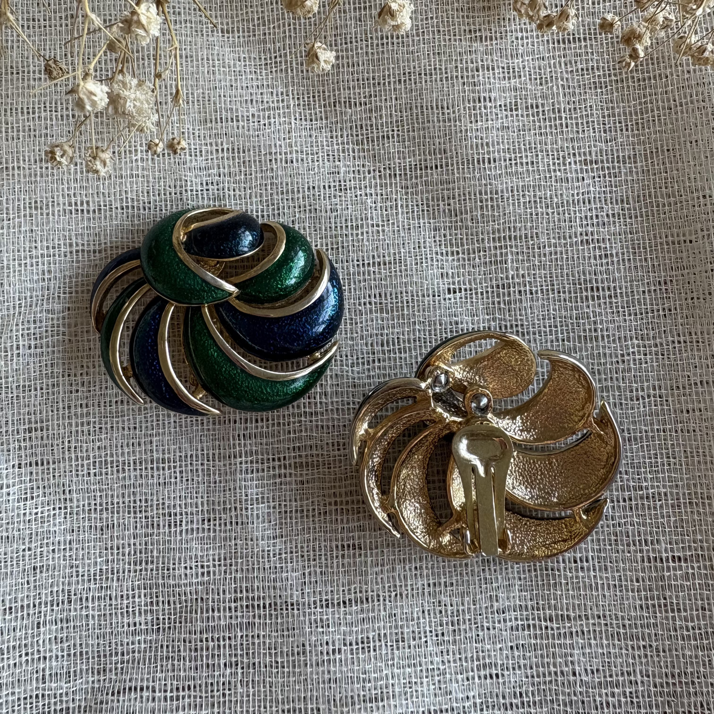 Pendientes vintage años 80 azul y verde