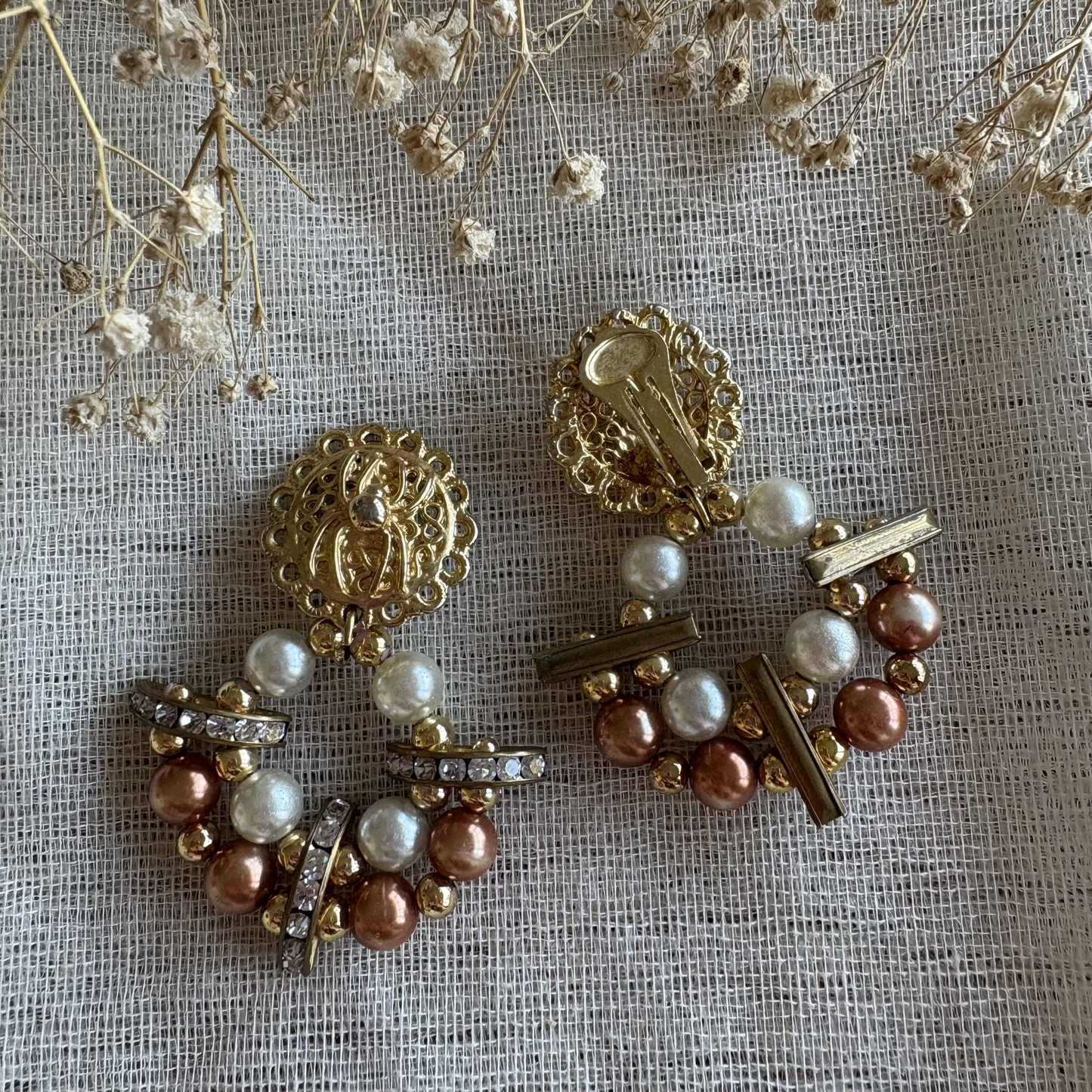Pendientes vintage pedrería y perlas años 80