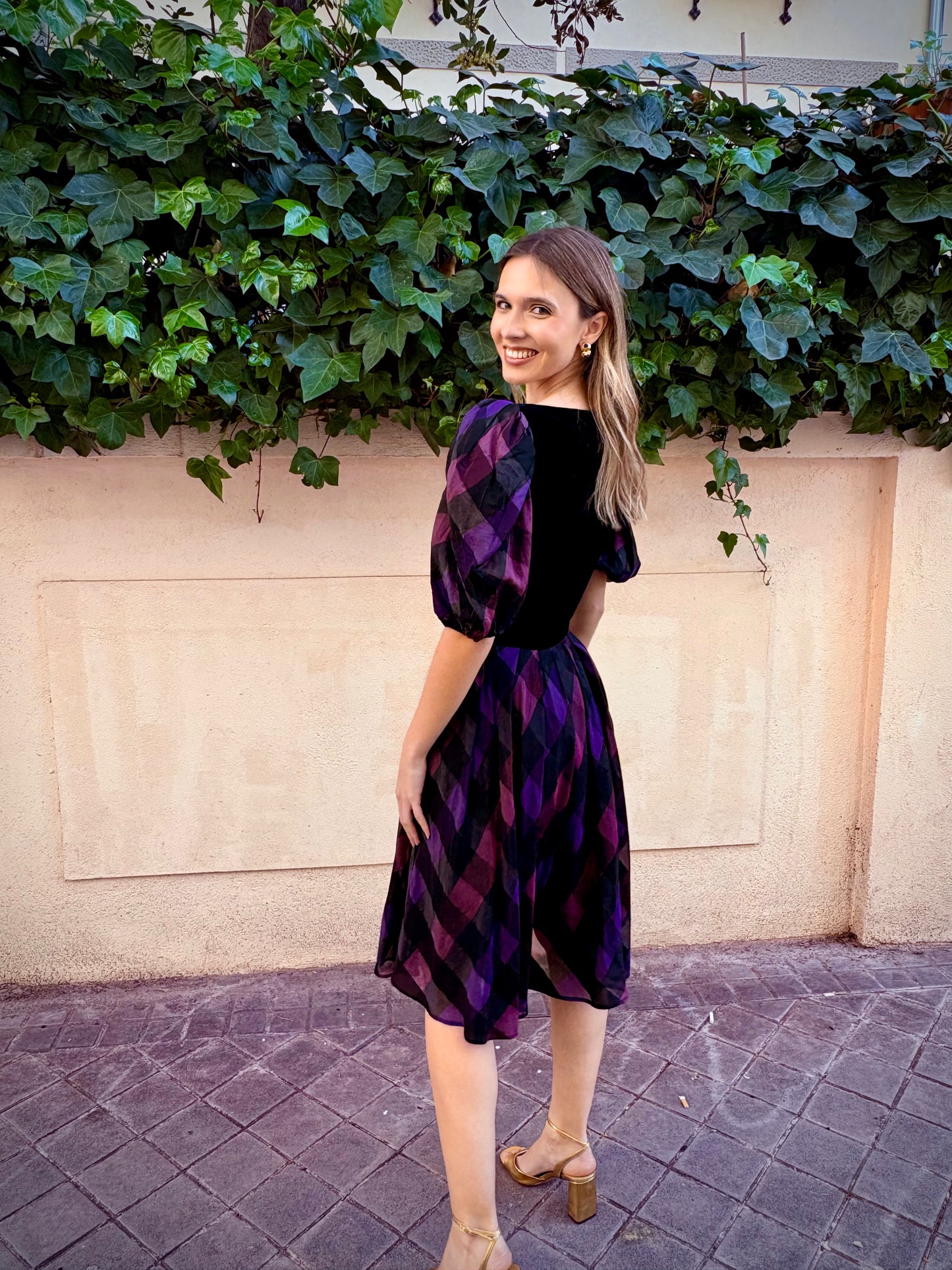 Vestido vintage terciopelo y cuadros