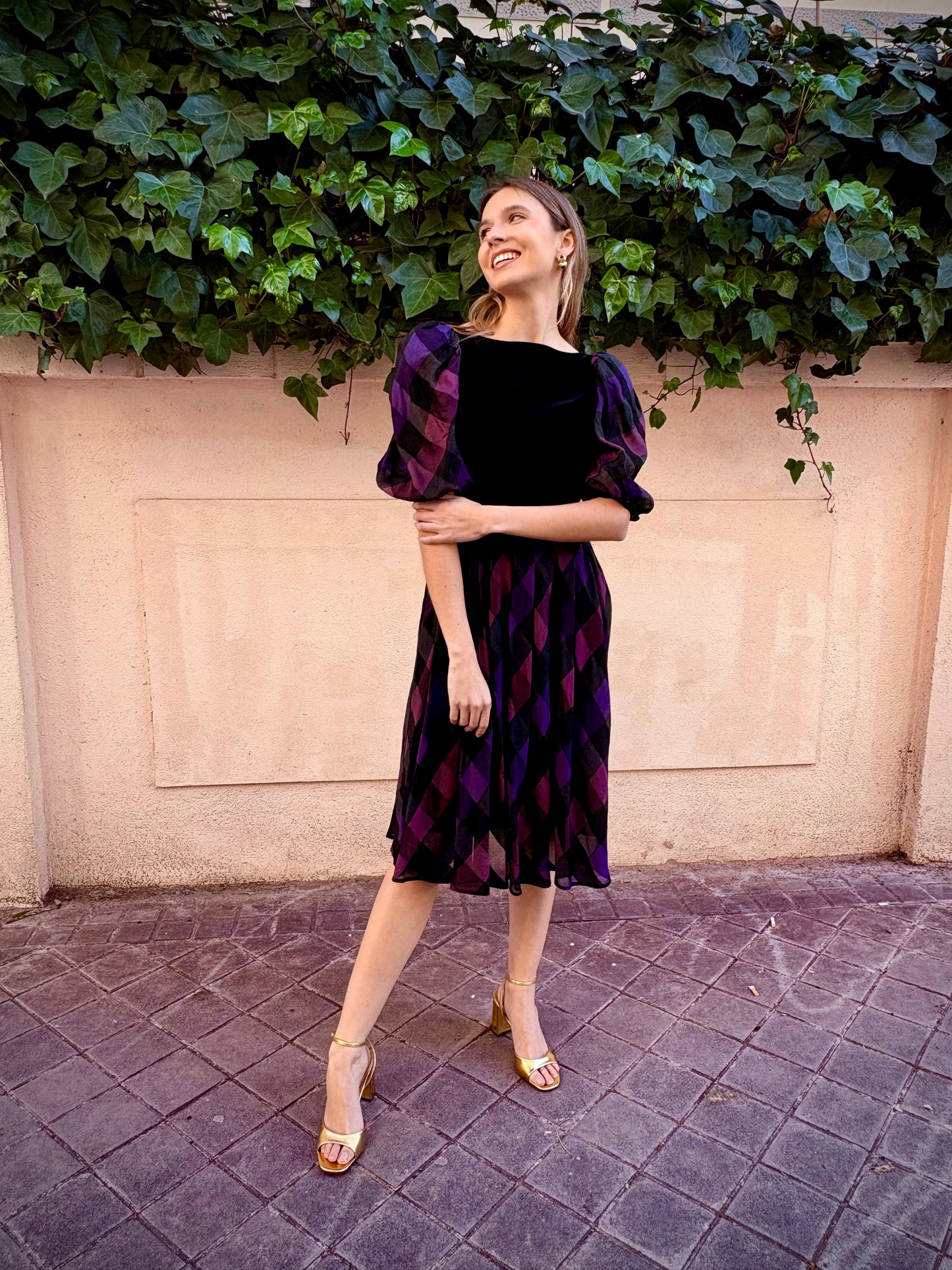 Vestido vintage terciopelo y cuadros
