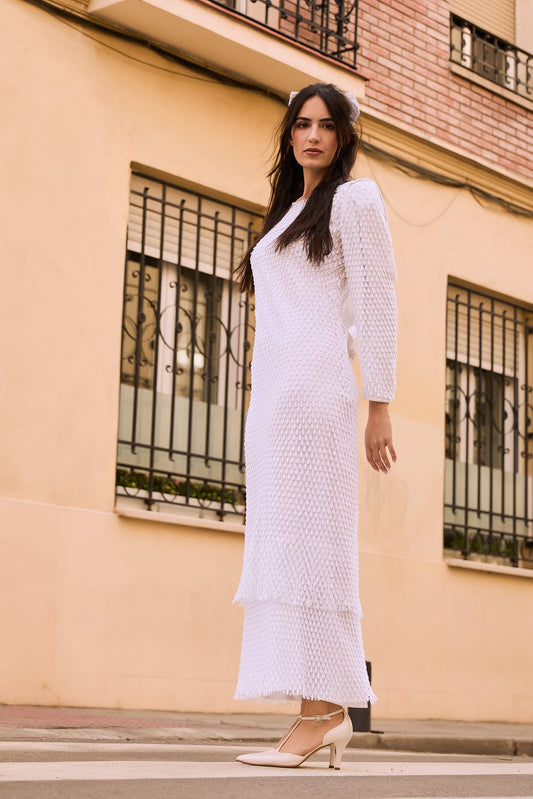Vintage Wedding Dress with Teardrop Shaped Fabric