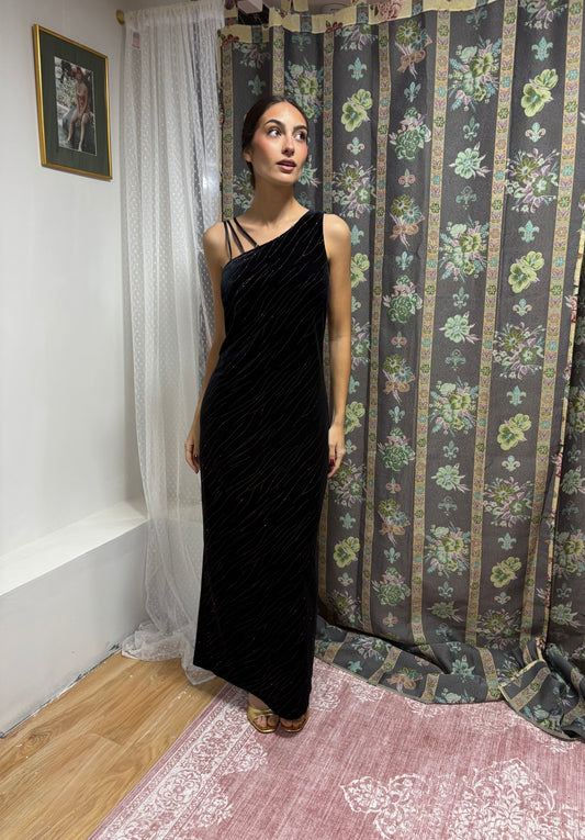 Vestido vintage de terciopelo negro y brillos