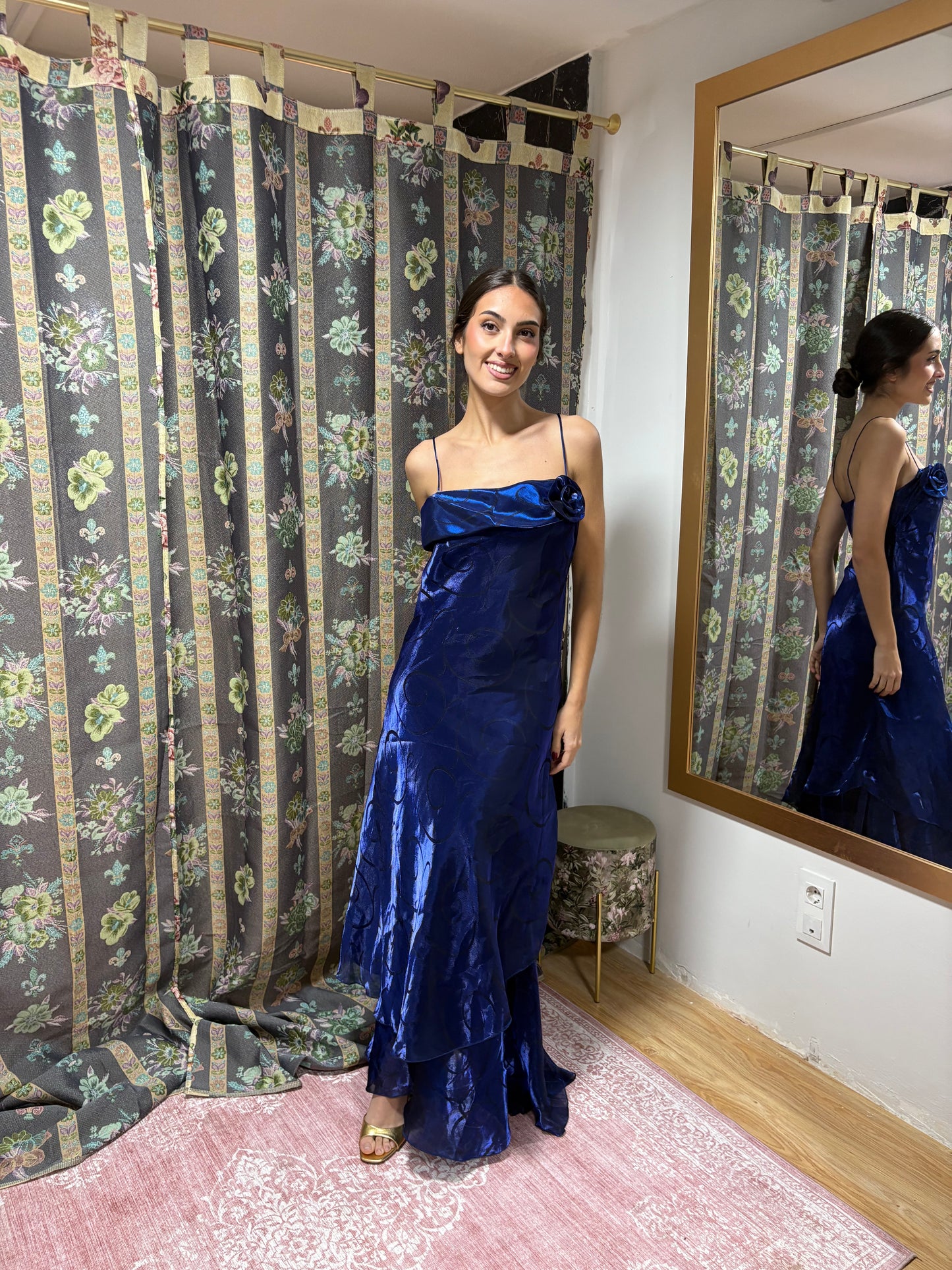 Vestido Vintage Azul Satinado – Años 90