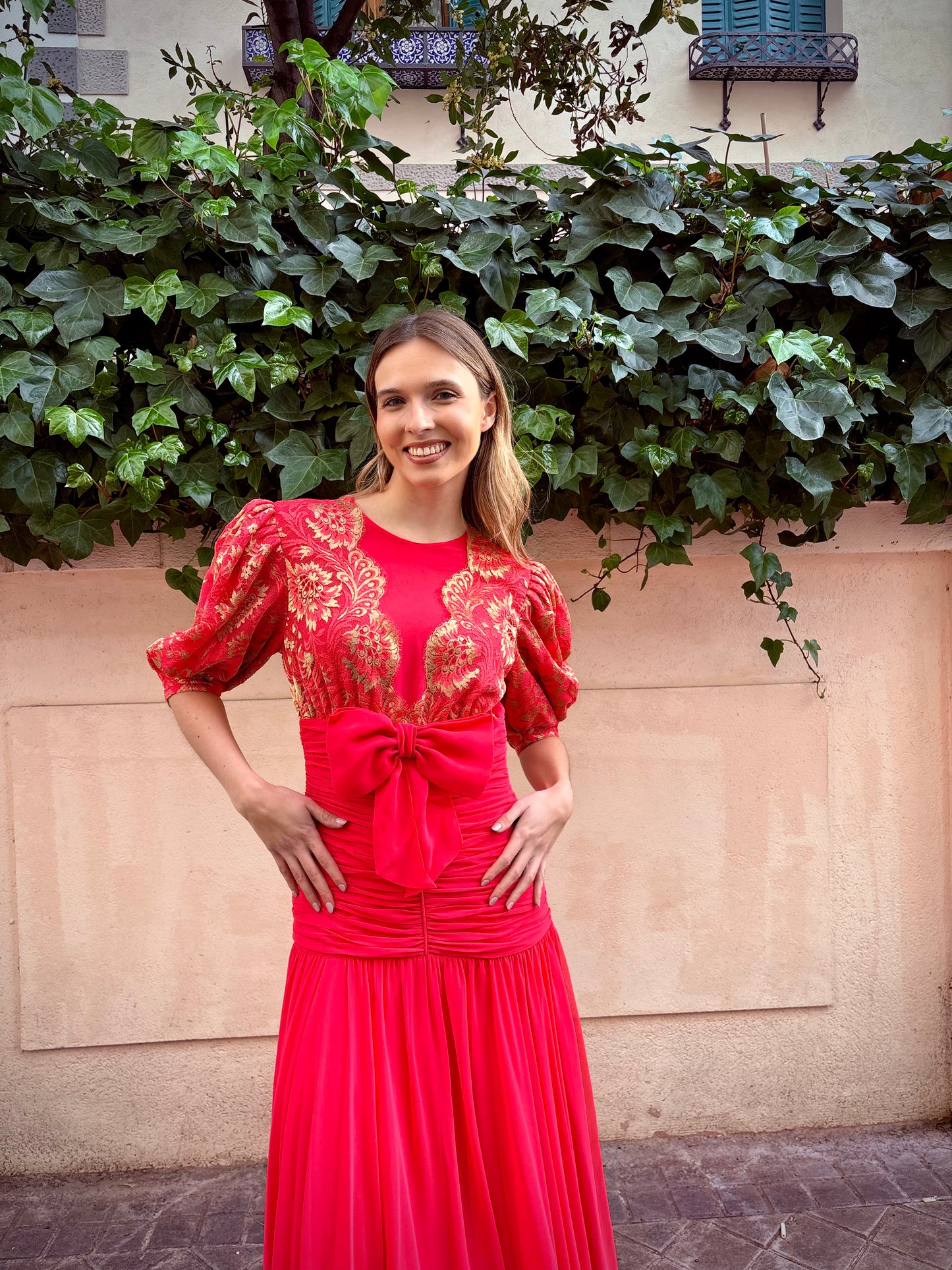 Vintage 80s red dress by Yvette Paris.