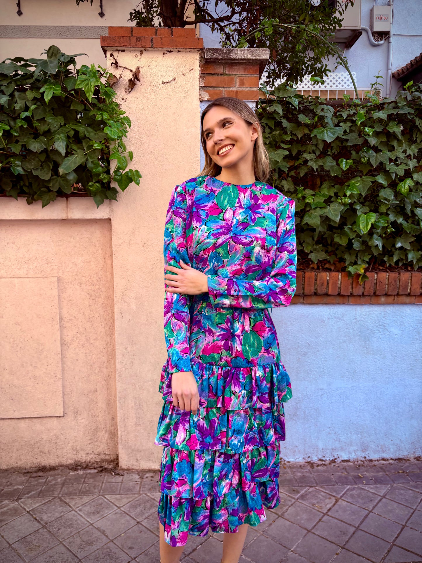 80s multicoloured floral dress
