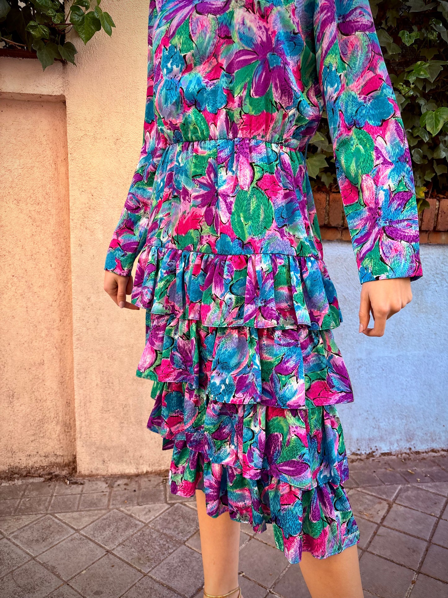 80s multicoloured floral dress
