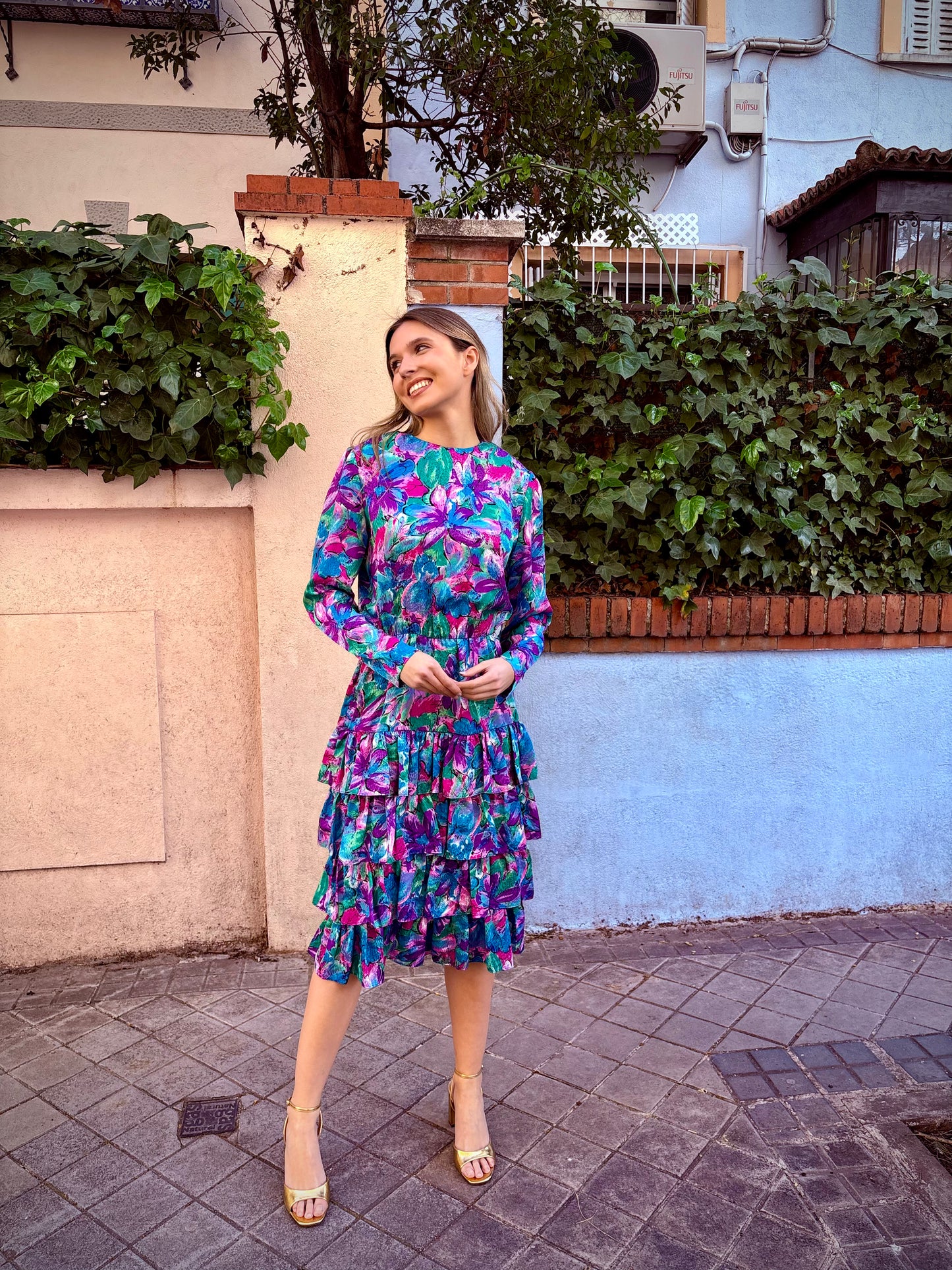 80s multicoloured floral dress