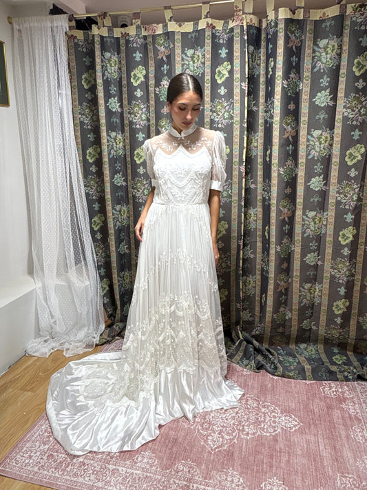 Vestido de novia vintage tul bordado 