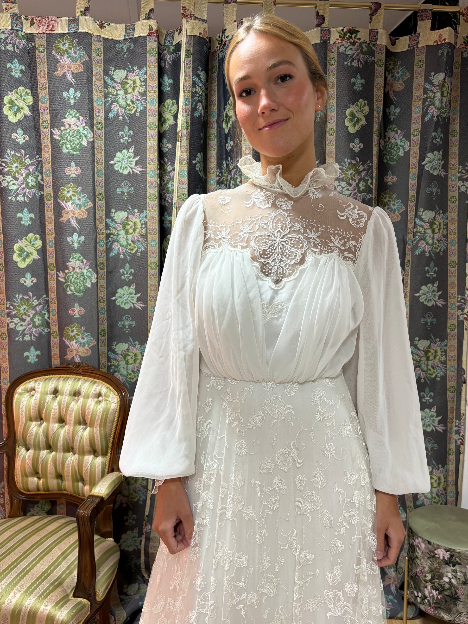 Vestido novia vintage flores 70s 