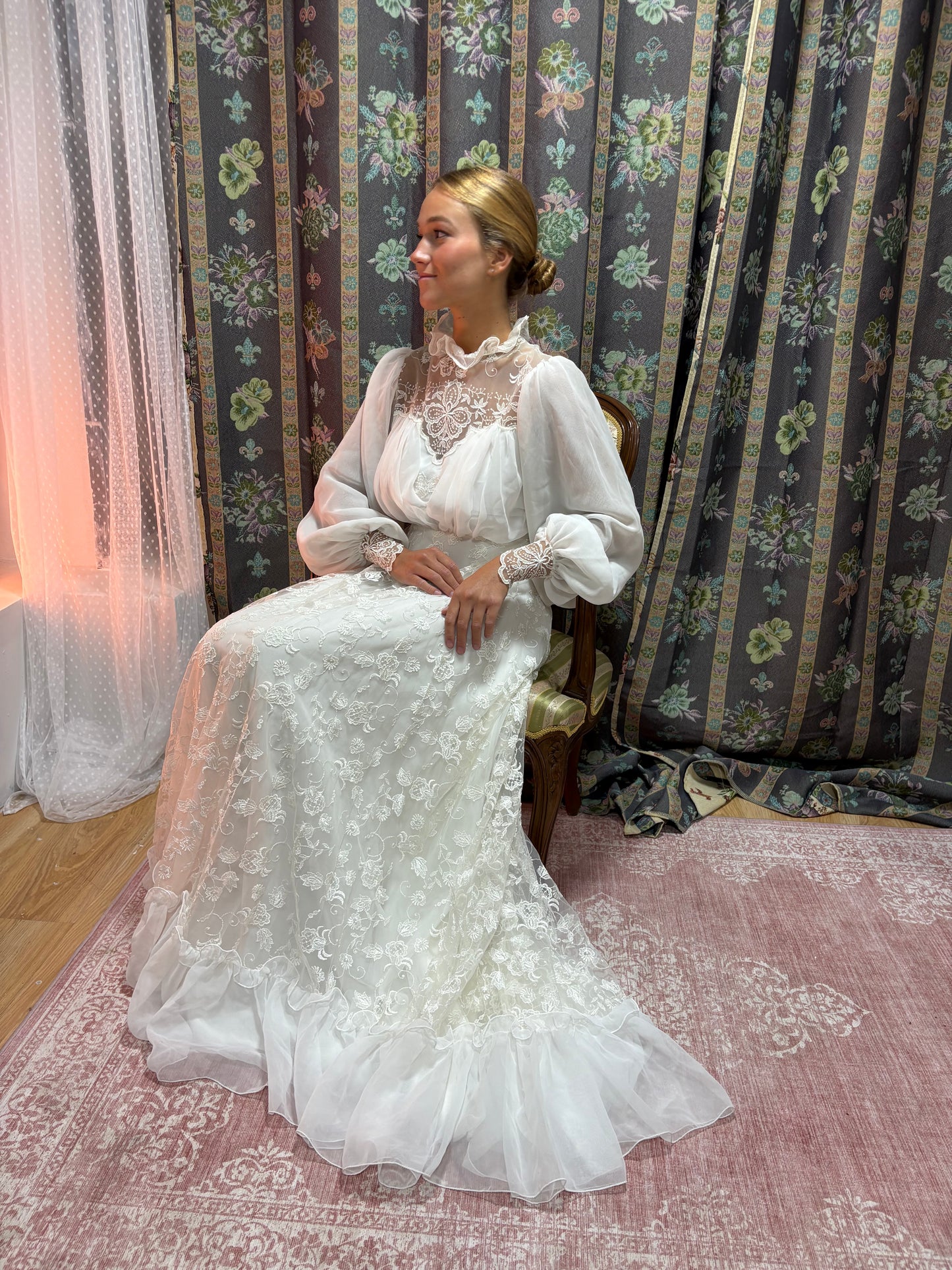Vestido novia vintage flores 70s 