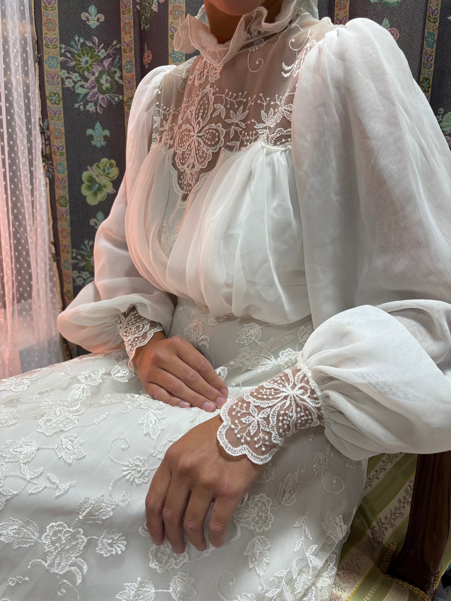 Vestido novia vintage flores 70s 