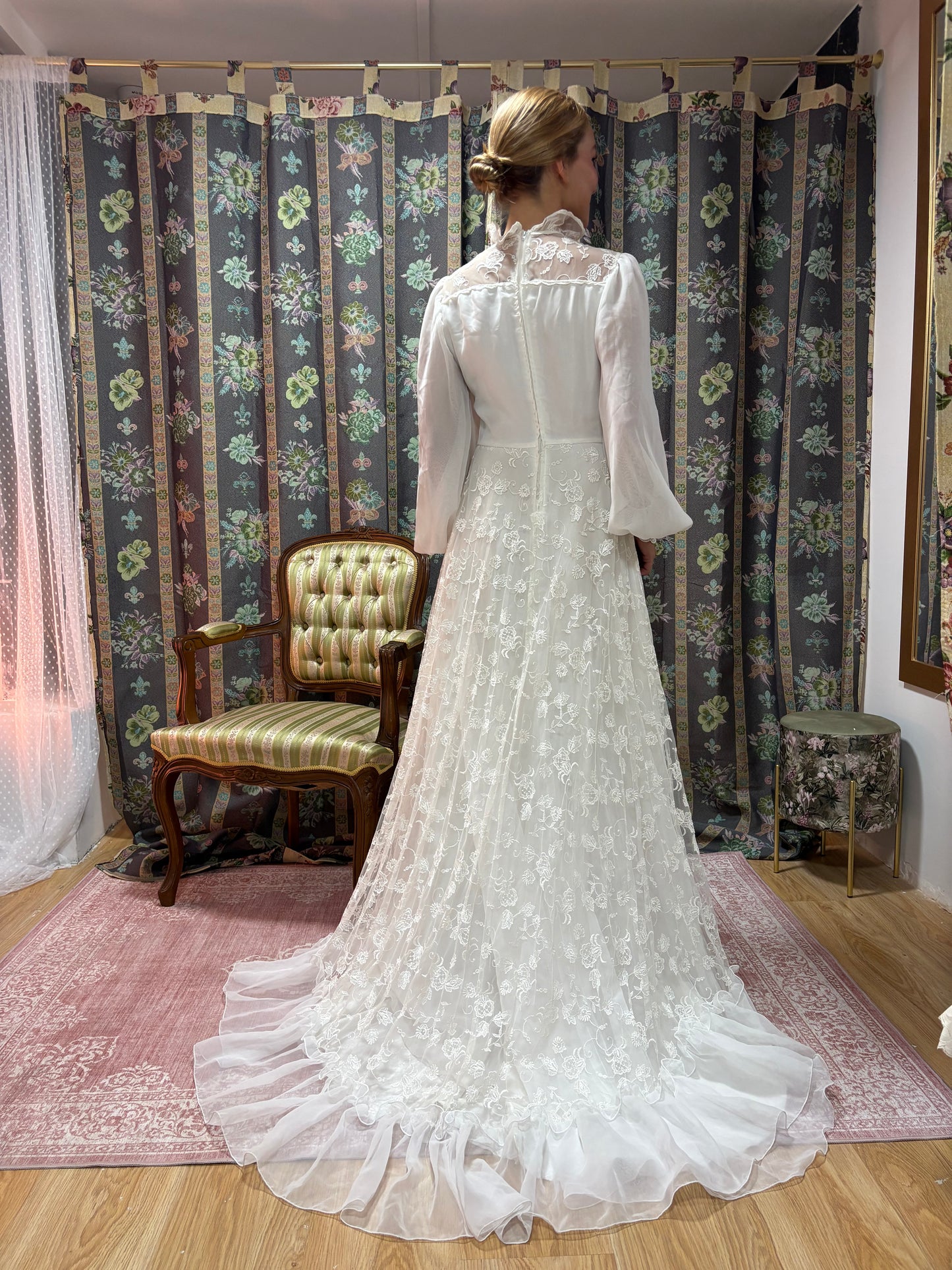 Vestido novia vintage flores 70s 