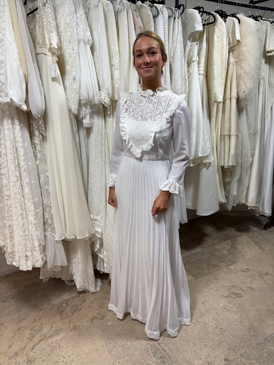 Vestido novia vintage plisado años 70 