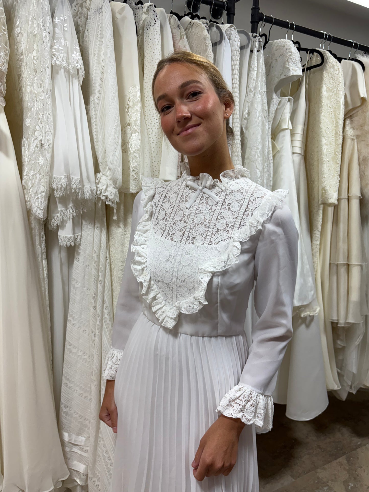 Vestido novia vintage plisado años 70 