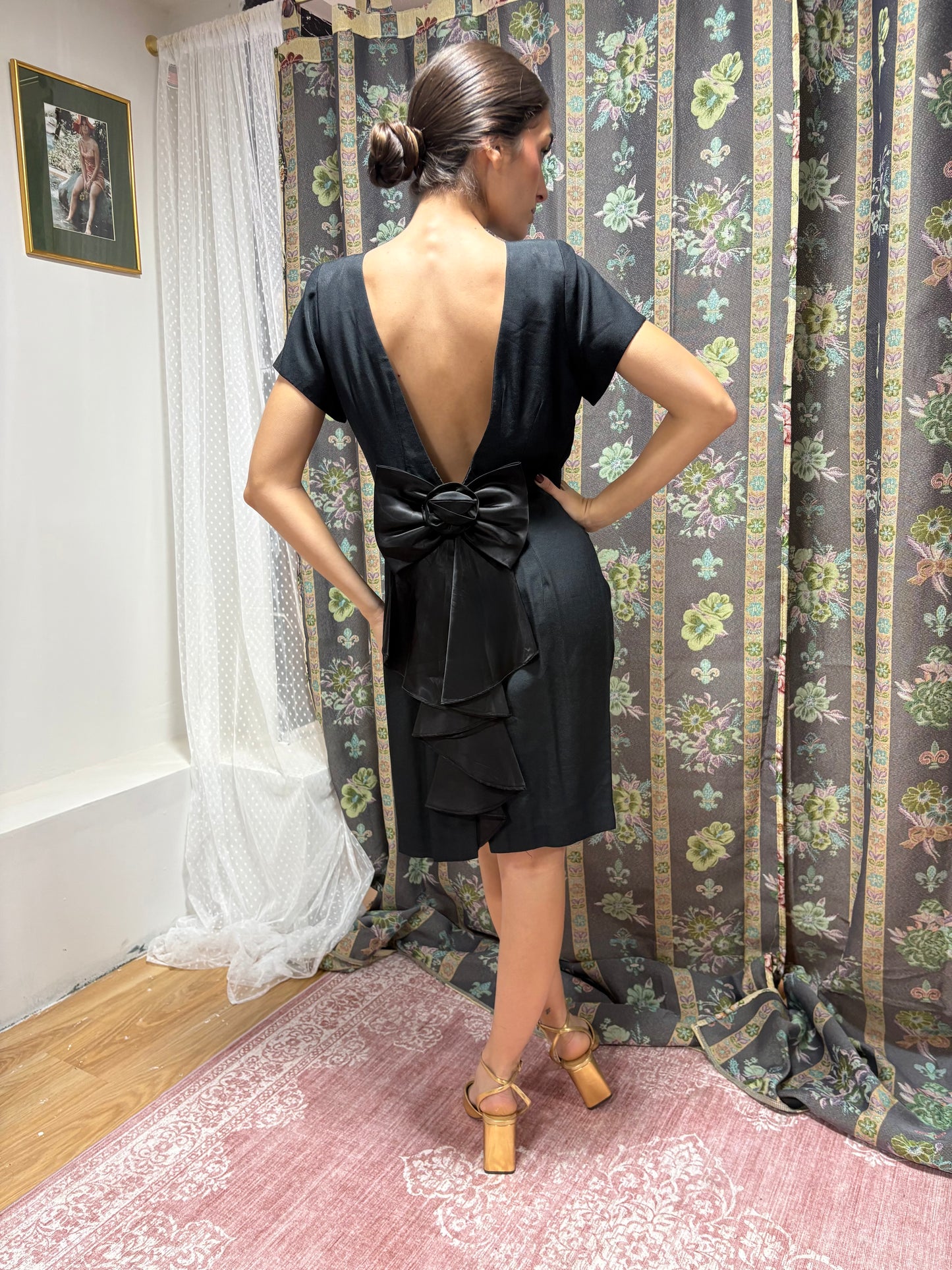 Vestido vintage negro lazo 