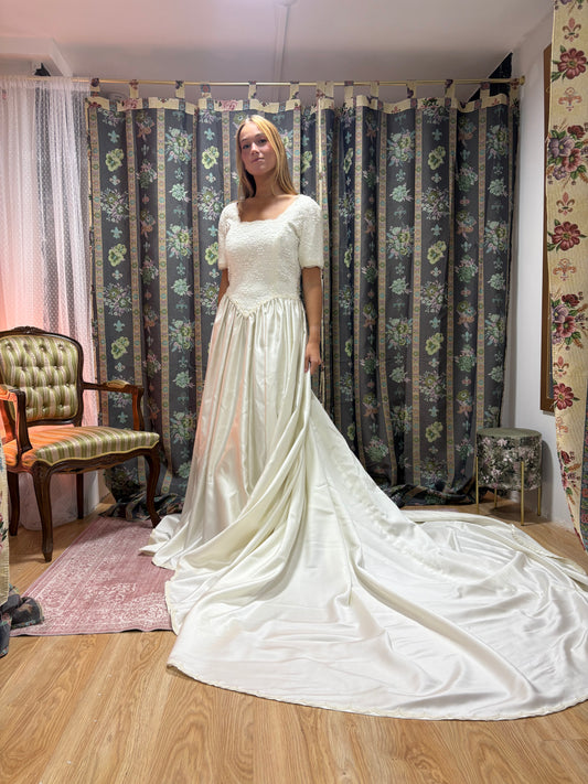 vestido novia vintage larga cola 