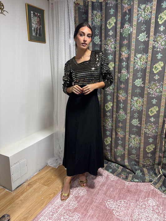 vestido vintage terciopelo y dorado 