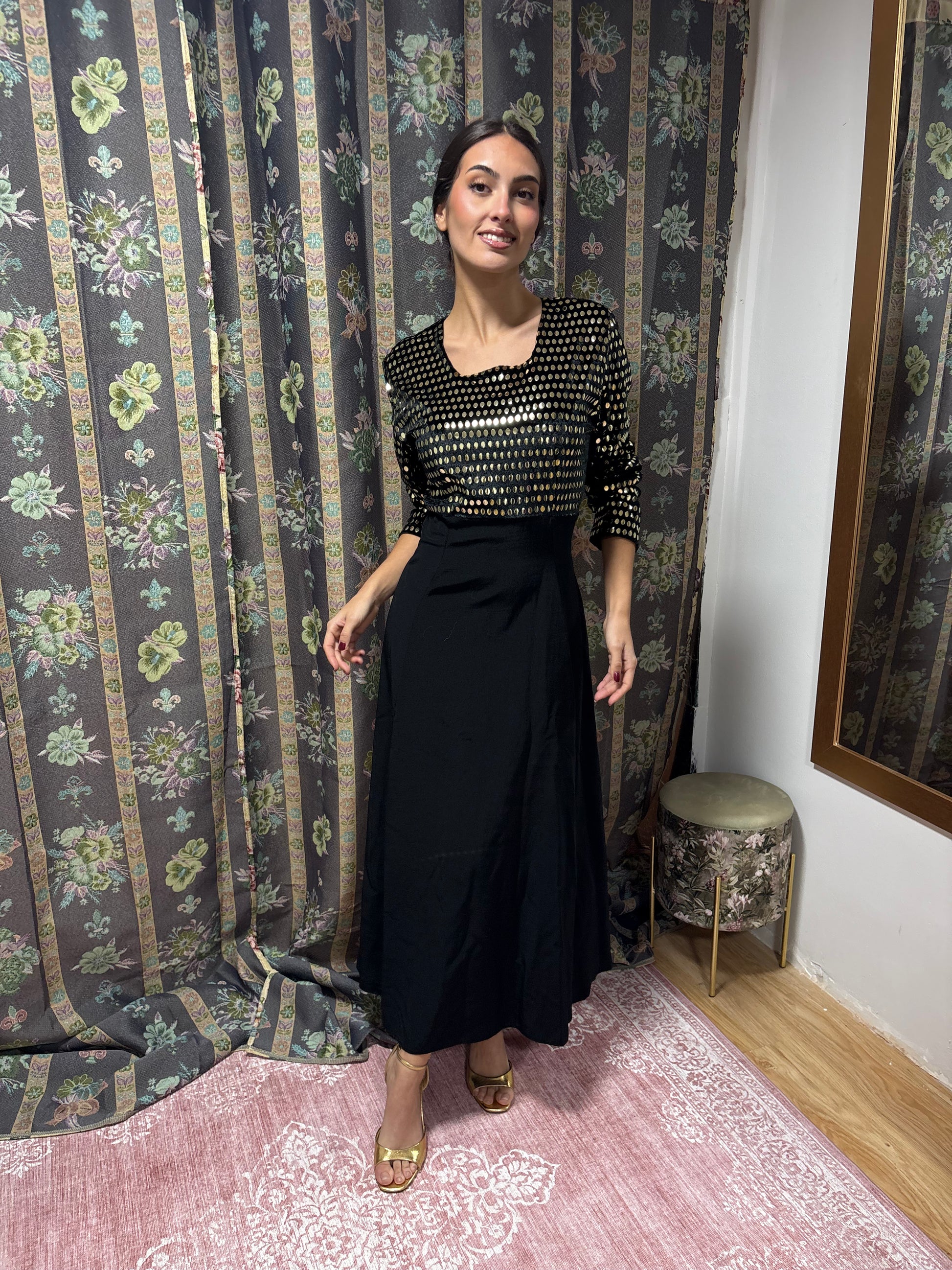 vestido vintage terciopelo y dorado 